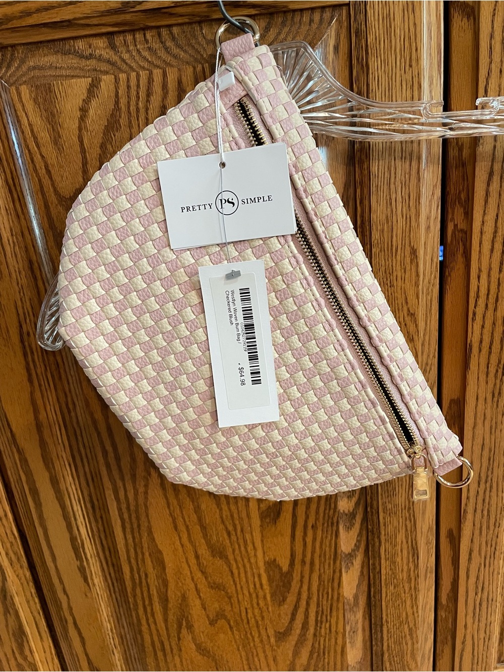 Pretty Simple Pink & Cream Woven Crossbody Bag